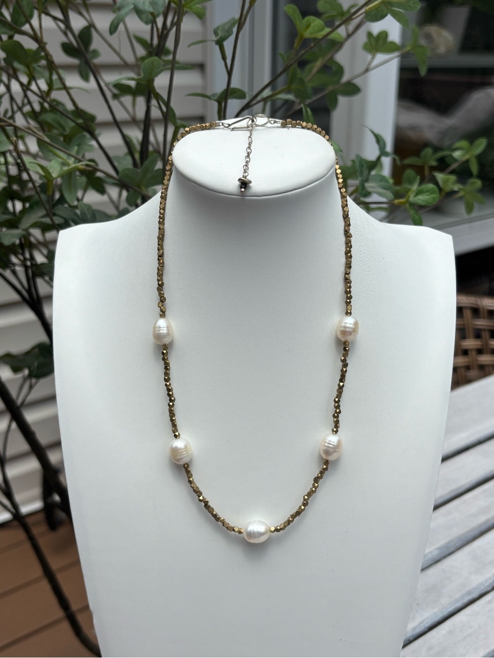 Pearl Station Gold Beaded Necklace
